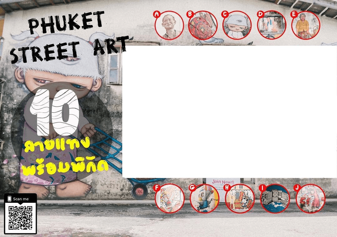 Phuket street art hunt map with A to J route